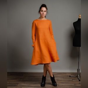 Handmade Lithuanian line dress, orange, 2xl